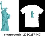 Illustration of famous landmark the statue of liberty t-shirt design editable template