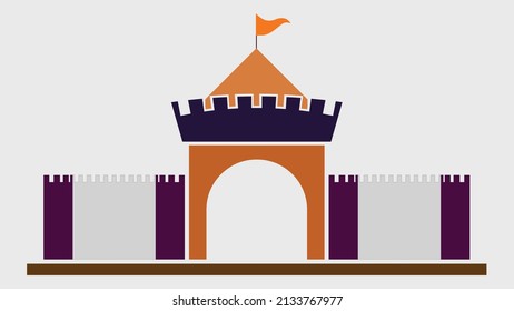 Illustration Of Famous Maratha Empire Fort With Maratha Empire Flag 