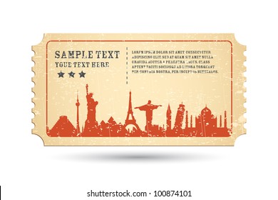 illustration of famous monument around the world on ticket