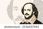 Illustration of the famous playwright William Shakespeare, perfect for literature, history, and educational projects celebrating English heritage and classic drama.