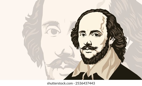 Illustration of the famous playwright William Shakespeare, perfect for literature, history, and educational projects celebrating English heritage and classic drama.