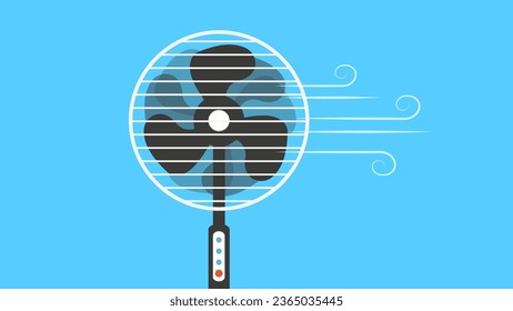 Illustration of a fan on a blue background, flat design.