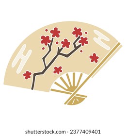 Illustration of fan, plum flower, vector material.