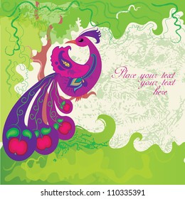 Illustration of fantastic beautiful bird on the tree