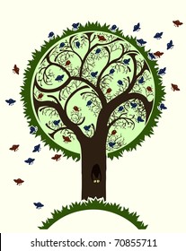 Illustration of a fantastic bird tree