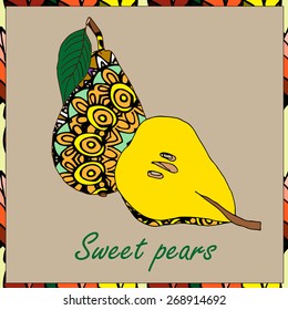 Illustration with fantastic pattern pears