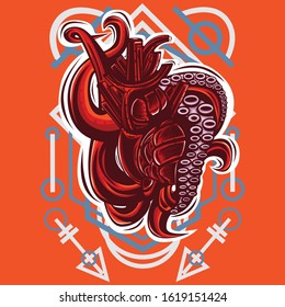 
illustration of a fantasy animal monster using a sacred geometry background