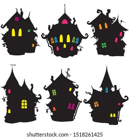 Illustration fantasy decorative gothic houses silhouettes