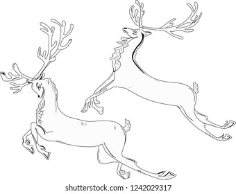 illustration with fantasy deer outlines isolated on white background