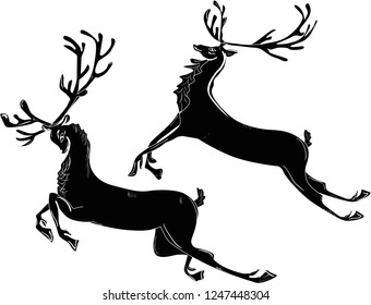 illustration with fantasy deer sketches isolated on white background