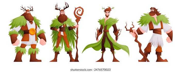 Illustration of fantasy druids wearing antler headpieces and holding staffs, perfect for role-playing games and fantasy storytelling.