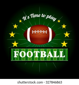 Illustration of Fantasy Football emblem and badges with American football ball and football field.  Vector EPS 10 