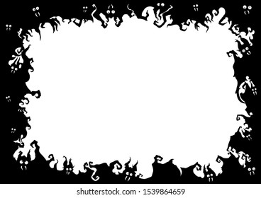 Illustration fantasy grotesque frame with bats creatures