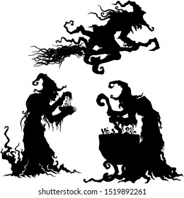 Illustration fantasy grotesque witch women silhouettes