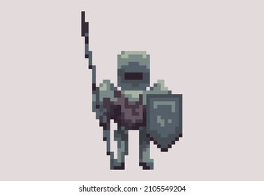 Illustration of fantasy knight in pixel art style