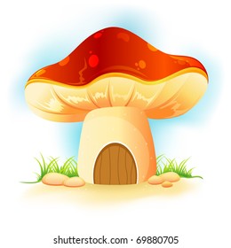 illustration of fantasy mushroom home in garden