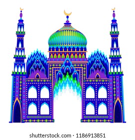 Illustration of a fantasy oriental castle eastern fairy tale on white background. Vector cartoon image.