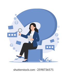 Illustration of an FAQ concept featuring a question and answer section, customer support, and help desk assistance