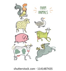 Illustration with farm animals
