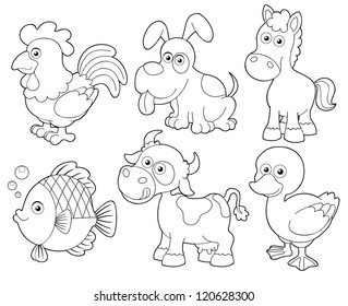 Illustration Farm Animals Cartooncoloring Book Stock Vector (Royalty Free)  120628300 | Shutterstock
