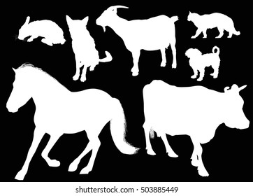 illustration with farm animals collection isolated on black background