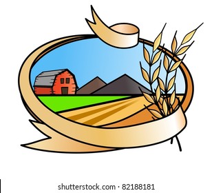 An illustration of  farm banner icon  with wheat straws