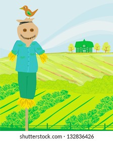illustration of a farm in a beautiful nature