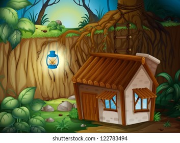 Illustration of a farm house in dark night