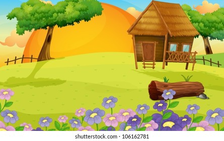 illustration of a farm house on a white background