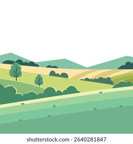 Illustration of Farm Landscape with Green Hills