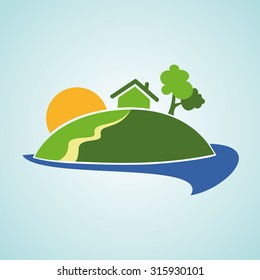 Illustration of farm in a little planet