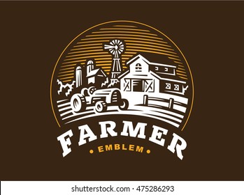 Illustration farm logo in vintage style