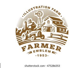 Illustration Farm Logo In Vintage Style