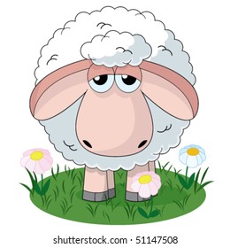 Illustration of farm sheep standing on pasture