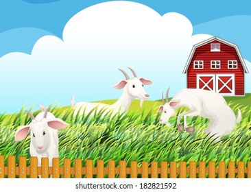 Illustration of a farm with three goats