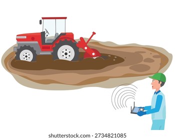 Ilustración del trabajo agrícola realizado por un tractor no tripulado.