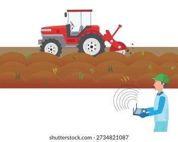 Ilustración del trabajo agrícola realizado por un tractor no tripulado.