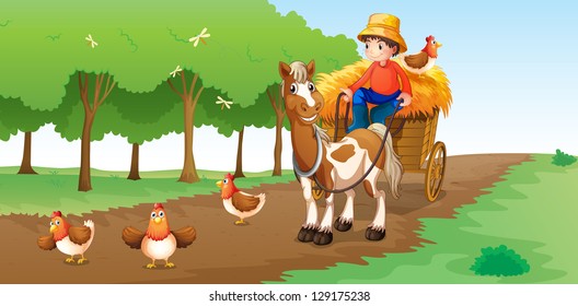 Ilustração de um agricultor com animais