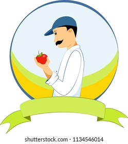 Illustration of a farmer with apples