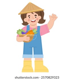 Illustration of a farmer girl with vegetables