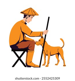 Illustration of a Farmer with His Dog