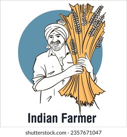 Illustration of the farmer. Indian farmer from village. Rural life.