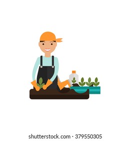 Illustration of farmer planting crops
