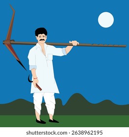 Illustration of a Farmer with Plough