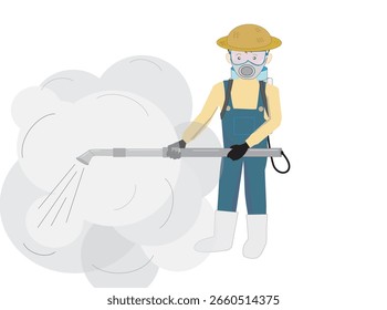 Illustration of a farmer practicing pest control.