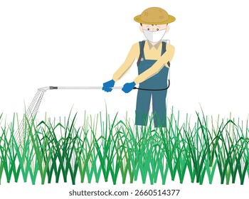 Illustration of a farmer practicing pest control.