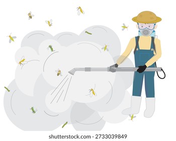 Illustration of a farmer practicing pest control.