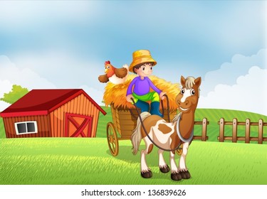 Illustration of a farmer riding in a carriage