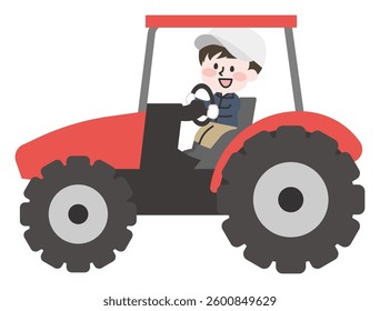 An illustration of a farmer riding a tractor