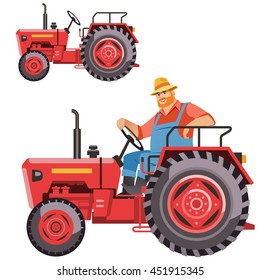 Illustration of a farmer tractor driving vintage tractor on isolated background done in retro style